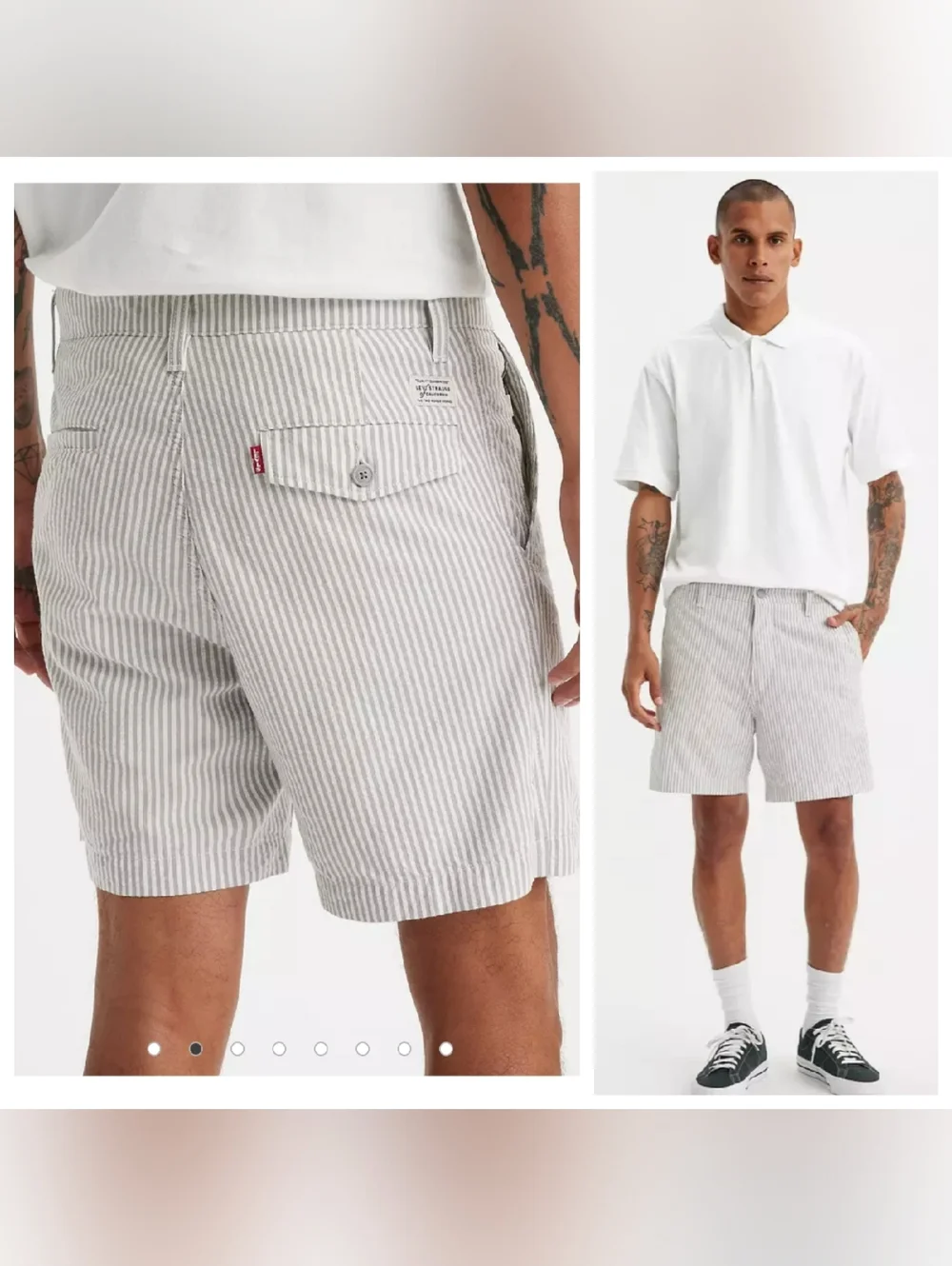 NWT Levi's 100% Cotton Seersucker Grey Stripe Chino‎ Authentic 6